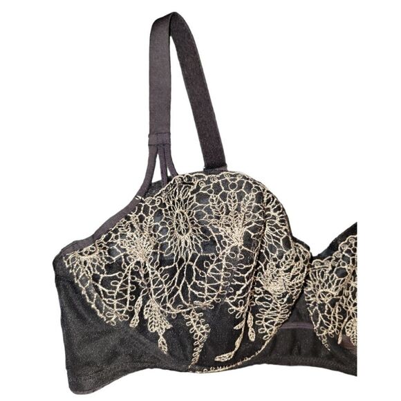 Vintage Lily Of France Lingerie Black Underwire Embroidered Stiched Bra 34D - Picture 4 of 9